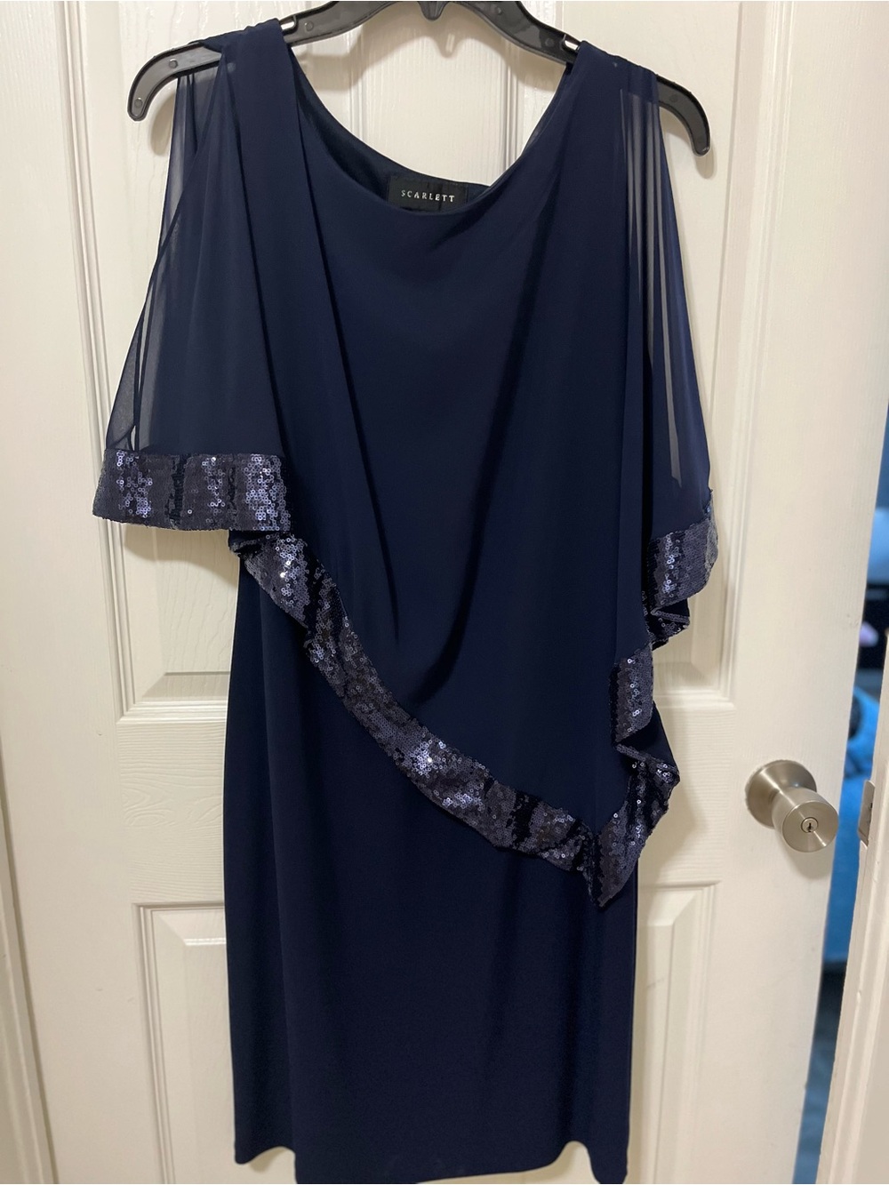 Scarlett Navy One-Shoulder Sequin-Trim Dress